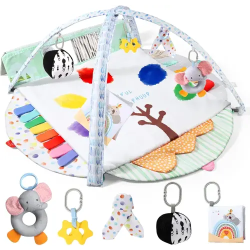 Sensory Baby Play Mat, Montessori Inspired Play Gym Mat for Infants, Machine Washable Activity Mat, Christmas Birthday Gifts for Toddlers 0-6-12-18 Months