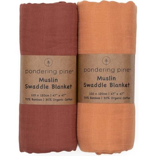 Organic Muslin Swaddle Blanket - Baby Receiving Blankets Neutral - Organic Muslin Solid Color Swaddle Blankets, Earth Tone Collection, XLarge Soft and Breathable, 2 Pack, 47" x 47"