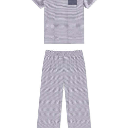 LAKE | Women | Pima Cotton Pajamas | English Navy Stripe Wide Leg Pajama Set