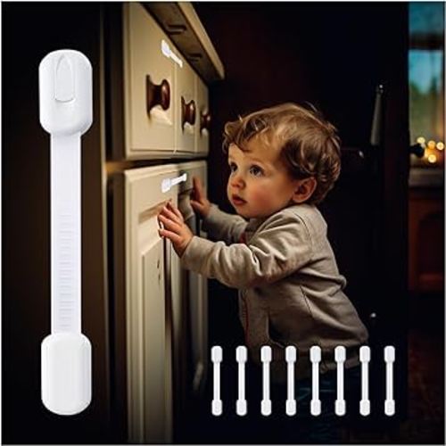 Cabinet Locks for Babies, 8 Psc ABS White Drawers Lock Set - Secure Cabinets, Drawers, Toilet, No Drilling Required, Childproofing Safety Latches (pure white)
