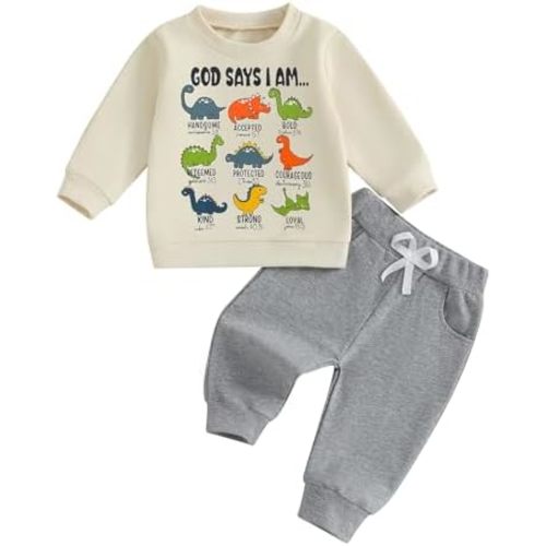Fernvia Toddler Boy Fall Winter Clothes God Says I Am Long Sleeve Pullover Sweatshirts + Solid Joggers Pants Outfits Set