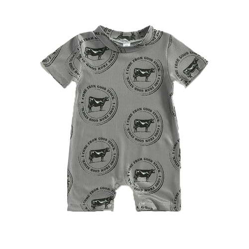 Suilloe Baby Bodysuits Western Cowboy Sltle Short Sleeve Crawling Jumpsuit Soft Breathable Everyday Homewear One-Piece Jumpsuit For Boys Girls,Sizes 3-6 Months