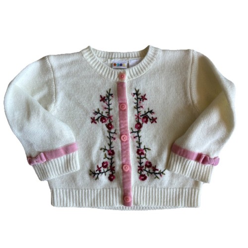 Vintage Y2K GYMBOREE Baby Girls 12-18M Floral Embroidered Knit Sweater Cardigan
