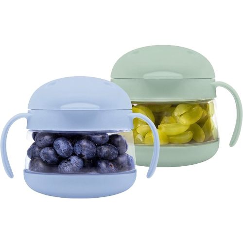 Ubbi Tweat Snack Containers for Kids & Toddlers, BPA-Free Tritan Spill-Proof Toddler Snack Cups, Portable Travel Food Storage, Summer Essentials for Kids, Sage Green & Blue