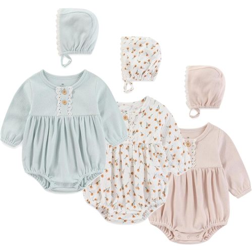 Ecojoy Newborn Baby Girl Bodysuit Baby Clothes Long Sleeve 3 Outfit Bundle Mix Match