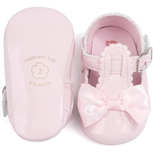 Meckior Newborn Baby Girls Dress Shoes Infant Bowknot Soft Sole Mary Jane Moccasins Baptism Christening Crib Shoes Wedding Princess Flats