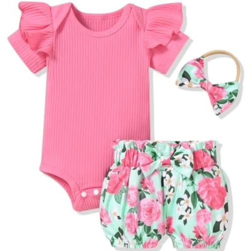 Aalizzwell Baby Girls Ribbed Bodysuit Bloomer Shorts Outfits Summer Clothes