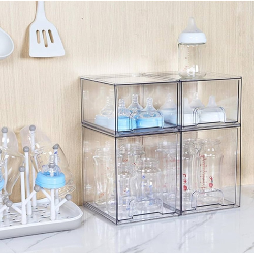 Vtopmart Stackable Storage Drawers Set of 5, Clear Plastic Organizer Bins for Beauty Supplies,Ideal for Vanity, Bathroom,Cabinet,Pantry Organization