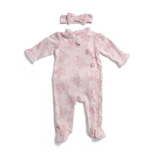 Newborn Girls Floral Footie With Chiffon Flower Appliques | Kids & Baby | TJ Maxx
