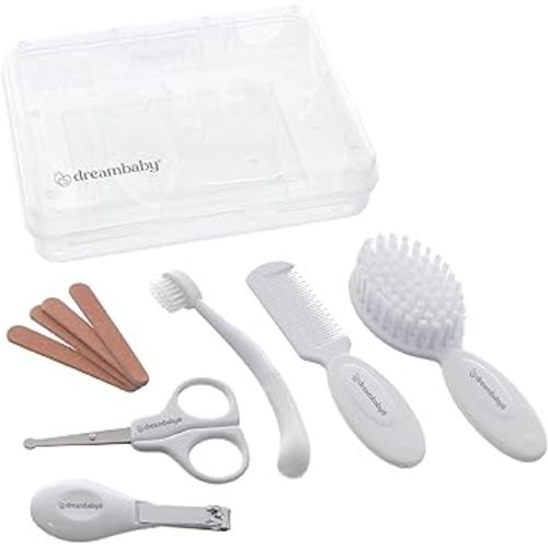 Dreambaby Essential 10pc Baby Grooming Kit, Newborn Safety Care Set with Brush, Comb, Toothbrush, Nail Clippers, Nail Scissors, Emory Boards and Storage Case