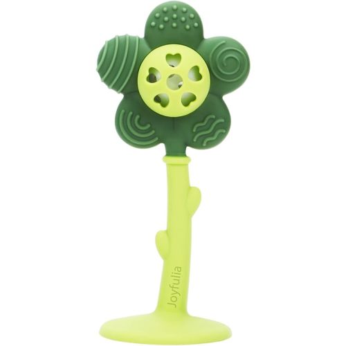 Baby Teething Toys and Rattle 2-in-1 for Babies 0-6 6-12 Months, Food Grade Silicone Teethers for Baies 3-6 Months, Infant Teething Relief Chew Toys, Sunnyflower Teether Toy BPA Free - Green