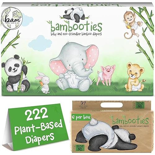 Bamboo Baby Diapers, Totally Chlorine Free for Sensitive Skin for Newborns to XXL. Hypoallergenic & Non Toxic Eco Friendlier Plant-Based Materials. TCF NB Newborn Size (222 ct)