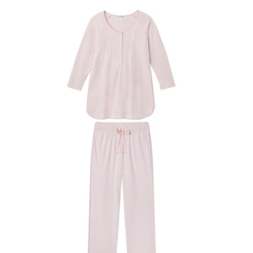 LAKE | Women | Pima Cotton Pajamas | English Rose Stripe Maternity Long Long Set