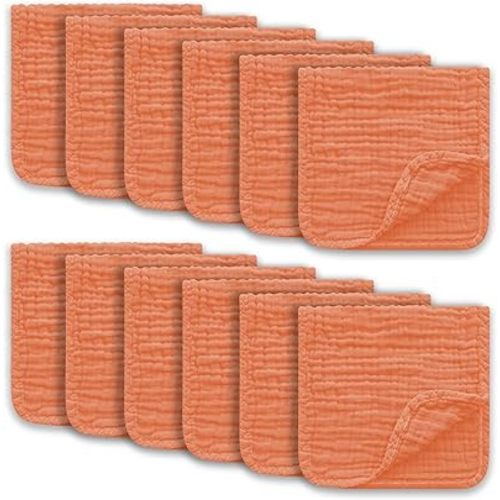 Muslin Burp Cloths Large 100% Cotton Hand Washcloths for Boys & Girls, Baby Essentials Extra Absorbent and Soft Burping Rags for Newborn Registry (Vermilion, 12-Pack, 20" X10")