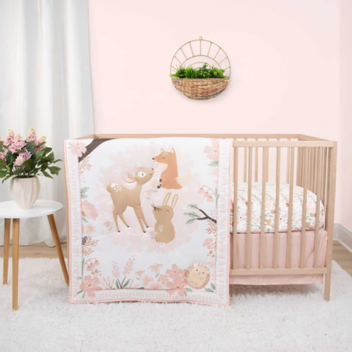 Fairytale Forest 3 Piece Baby Crib Bedding Set for Girls
