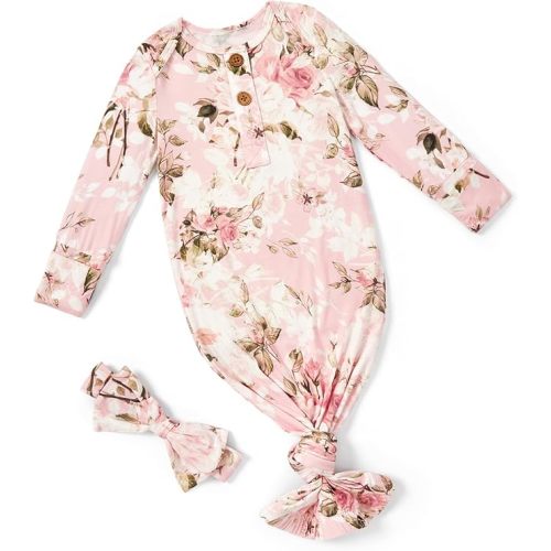 PATPAT Baby Sleeper Gown with Bamboo Viscose for Newborn Girls Boys, Knotted Nightgown with Mittens for Infant Home Coming