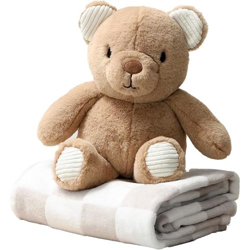 The Peanutshell Gift Set Benny Brown Teddy Bear Stuffed Animals and Baby Blanket for Boys, Girls, Newborn Essentials, Toddler Blanket, Baby Boy Blankets, Birthday, Christmas, Age 0+