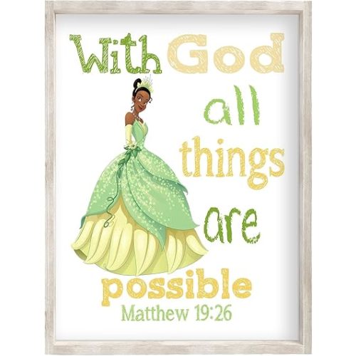 Tiana Princess Christian Nursery Decor Unframed Print - with God All Things are Possible Matthew 19:26
