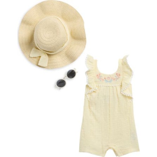 Rachel Zoe Cotton Dobby Gauze Romper, Sunglasses & Hat Set | Nordstromrack