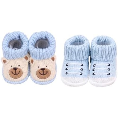 2 Pairs Baby Booties Newborn First Walkers Cozy Shoes Warm Knit Soft Booties for Toddler Infant Boy Girl, 0-3 Months