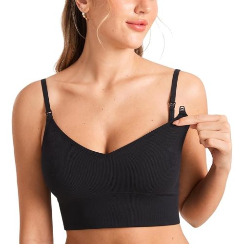 MOMANDA Ribbed Wireless Nursing Bras for Breastfeeding Longline Maternity Sleep Bra V Neck Comfort