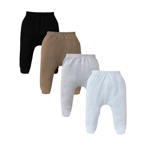 4 Pack Baby Footed Pants: Soft Cotton Spandex Pants with Feet Pull on Bottoms for Infant Unisex Baby Boys Girls