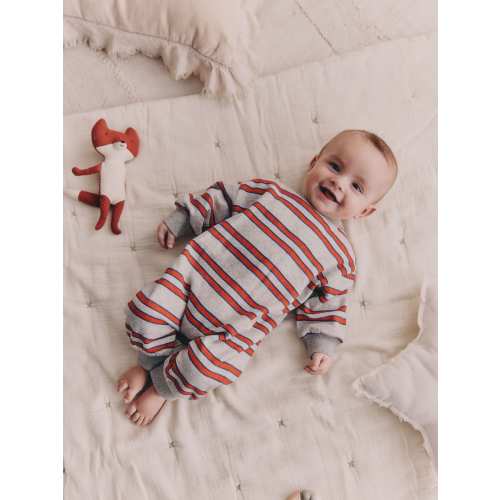Red/Grey Stripe Baby Sweat Romper (0mths-3yrs)