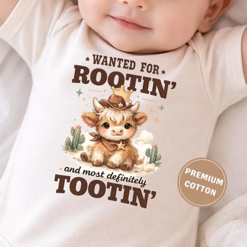 Rootin Tootin Cowboy Baby Onesie®, Funny Western Newborn Bodysuit Rodeo Baby Outfit, Country Baby Shower Gift Farm Baby Clothes Highland Cow