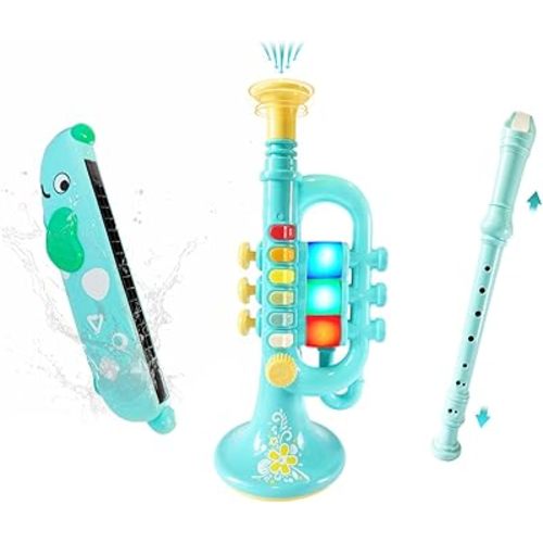 Kids Musical Instruments Toys 3 in 1, Trumpet Harmonica Recorder Set with Storage Bag, Educational Music Toys for Children Ages 3 4 5 6 7, Gifts for Boys Girls