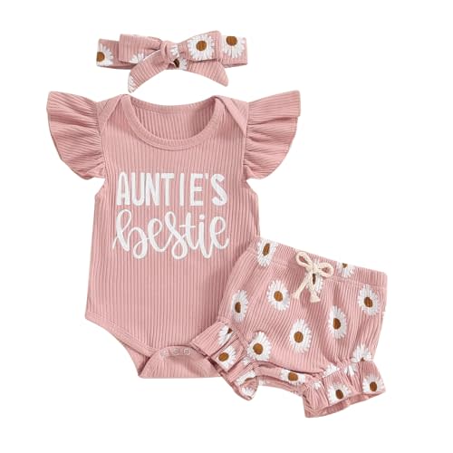 FIOMVA Baby Girl Summer Clothes Solid Onesie Ribbed Romper+Bloomer Shorts+Headband 3Piece Shorts Set Newborn Infant Outfit