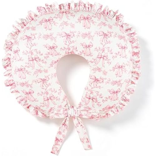 GFU Nursing Cover for Boys and Girls, Adjustable Strap Breastfeeding Case for Newborn, Soft Baby Breastfeeding Slipcover Colourful Pink Bow, Stretchy Feeding Cover