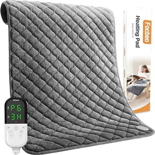 King Size Heating Pad for Back 32"x24" Extra Large Electric Heating Pad for Body Neck Shoulder Auto Shut Off Heat Pad Temperature Settings Machine Washable Gray