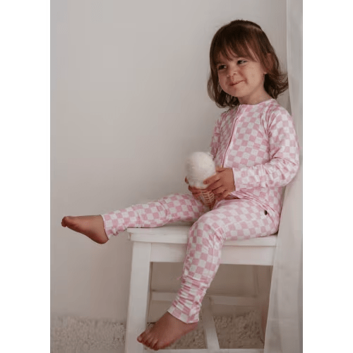 Pink Checkered Bamboo Kids Pajamas