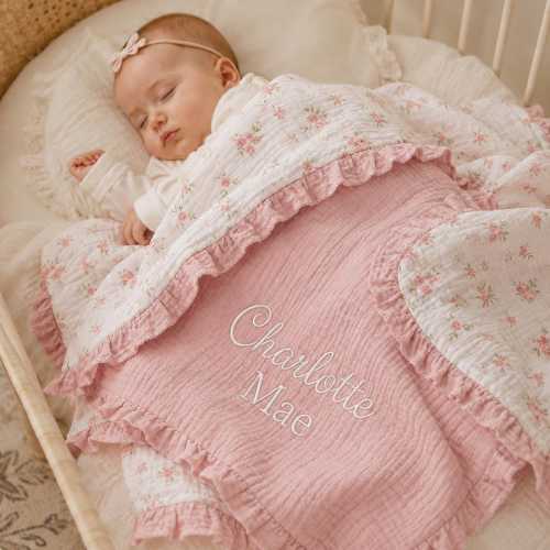 Muslin Floral Baby Name Blanket, Custom Baby Name Blanket, Baby Shower Gift, New Baby Gift