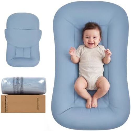 Baby Lounger, Infant Nest for Newborn Supervised Awake Use (Navy Blue)