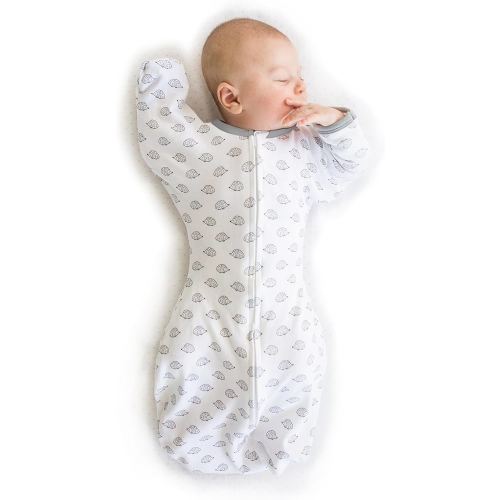 SwaddleDesigns Transitional Swaddle Sack, Arms Up Half-Length Sleeves & Mitten Cuffs, Swaddle for Newborn Transition to Baby Sleep Sack Wearable Blanket, Small, 0-3 month, 6-14 lb, Tiny Hedgehogs