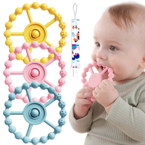 Baby Essentials Silicone Teething Ring Toys for Babies 6 Months, Toddler Teethers 6-12 Months,Infant Teething Relief