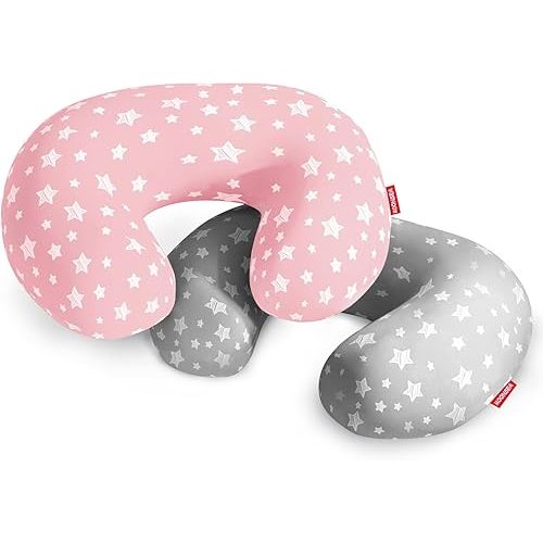 2 Pack Nursing Pillow Cover Grey and Navy for Infant, Snug Fits Boppy Nursing Pillows, Breastfeeding Nursing Pillow Slipcovers Super Soft, for Breastfeeding Moms, Pink & Gray Star
