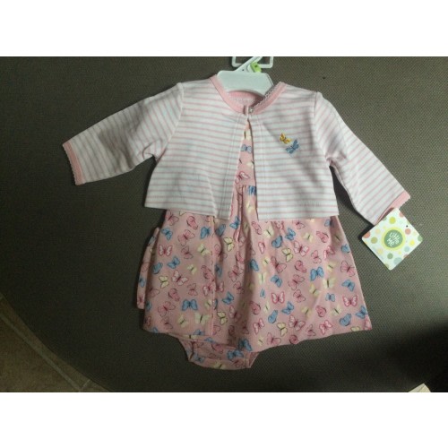 NWT Little Me Sz 3m Girls Knit Dress/cardigan Set Butterfly Print