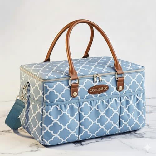 DOKUS & CO Luxe Diaper Tote, Extra-Large Collapsible Baby Caddy for Home, Travel & Car, Giftable Hospital-Ready Diaper Bag