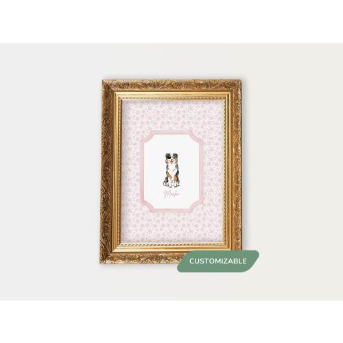 Australian Shepherd Print Custom Pet Portrait for Nursery Wall Art Gifts Personalized Preppy Pink Chinoiserie Dog Poster for Aussie Mom Gift
