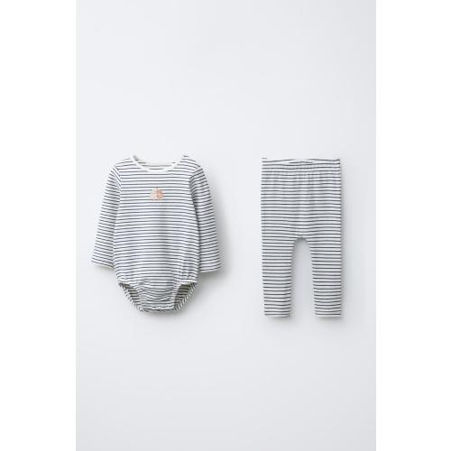 DOG PRINT STRIPED BODYSUIT AND LEGGINGS SET - Blue | ZARA United States