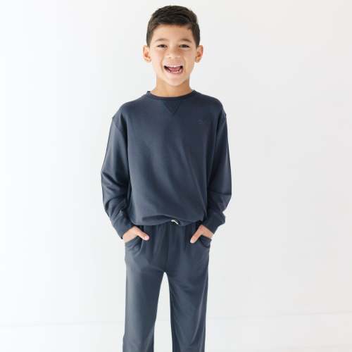 Dark Navy with Brave Embroidered Bamboo French Terry Pullover & Jogger – Brave Little Ones