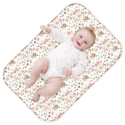 Baby Diaper Changing Pad, 31.5" x 21.5" Extra Large Portable Changing Mat | Waterproof Absorbent, Reusable Changing Pad Liner for Travel or at Home Use(Floral2)