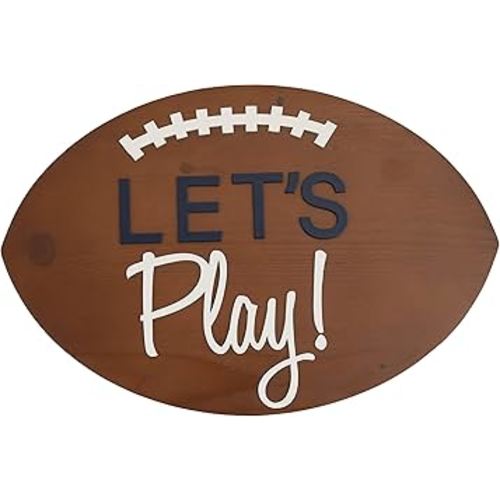 Little Love by NoJo Sports Fan's Wooden Football Shaped Wall Décor with Easy-to-Hang Hooks