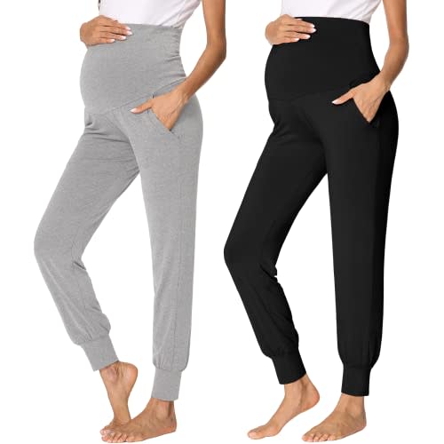fitglam Women's Maternity Pants Over Belly Lounge Pajamas Clothes Pregnancy Must Haves Joggers with Pockets