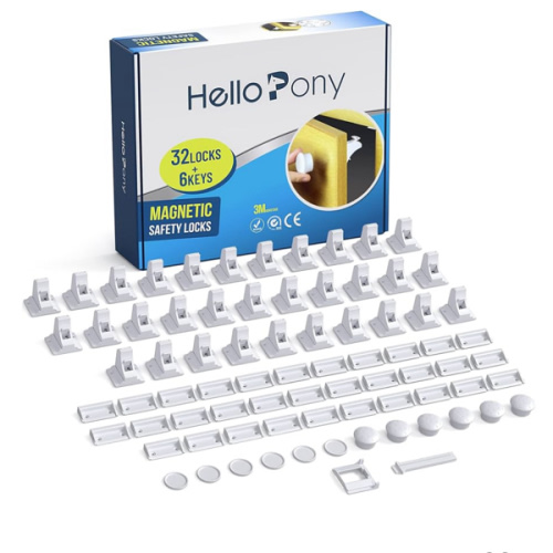 Magnetic Cabinet Locks (32Locks and 6 Keys) Baby Proofing Magnetic Safety Locks with 3M Adhesive, One Minute Fast, Easy and No Drill Installation