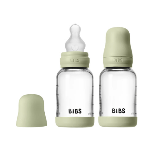 BIBS Glass Baby Bottle 4oz Silicone 2-Pack Sage | Slow Flow – Bibsworld store US