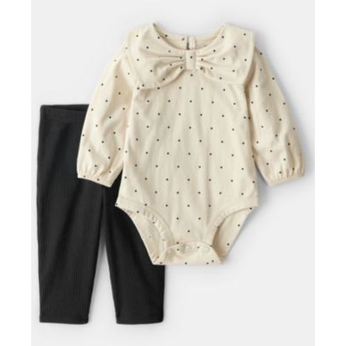 Baby Girls 2-Piece Bow Print Bodysuit and Pants Set