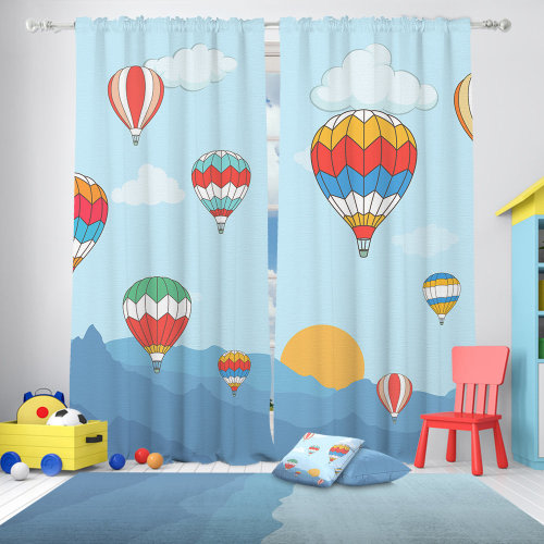 Lilijan Home & Curtain Flying Balloons Kids Room Curtain Lined Blackout Thermal Curtain Set of 2 Curtain | Wayfair